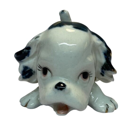Vintage Cocker Spaniel Black White Figurine Hound Dog Pup Made in Japan 1950's - Picture 1 of 11